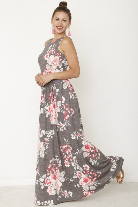 Stacey B's Plus Vintage Floral Maxi Dress With Pockets