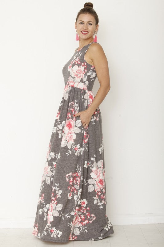 Stacey B's Plus Vintage Floral Maxi Dress With Pockets