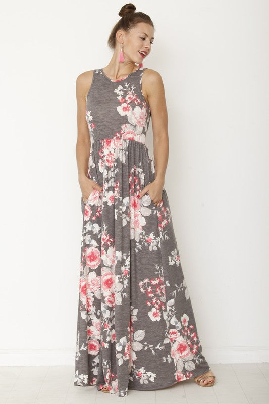 Stacey B's Plus Vintage Floral Maxi Dress With Pockets