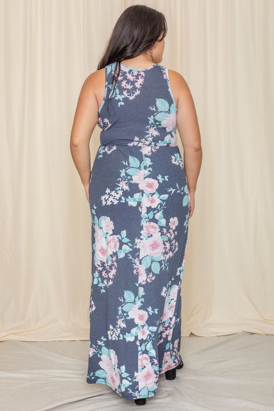 Stacey B's Plus Vintage Floral Maxi Dress With Pockets