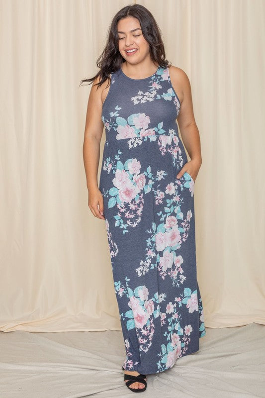 Stacey B's Plus Vintage Floral Maxi Dress With Pockets