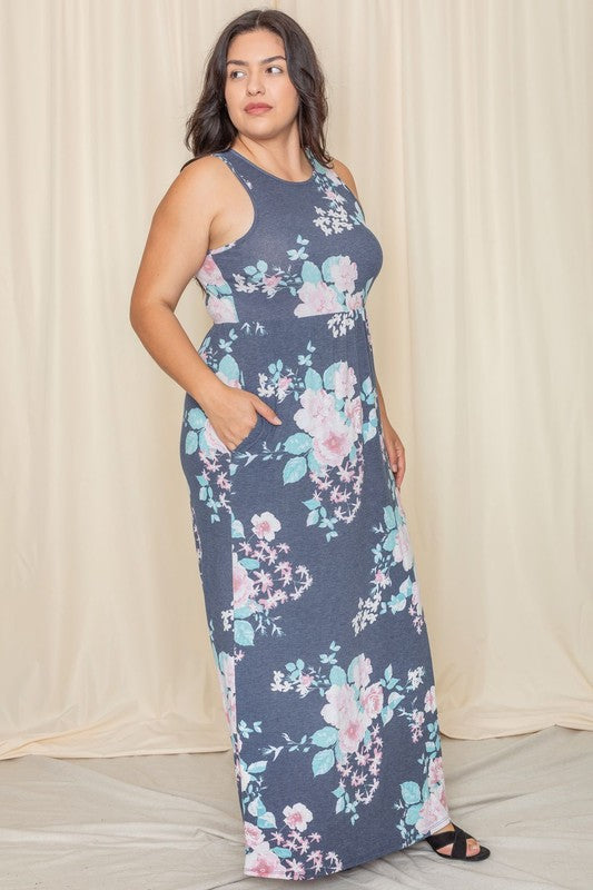 Stacey B's Plus Vintage Floral Maxi Dress With Pockets