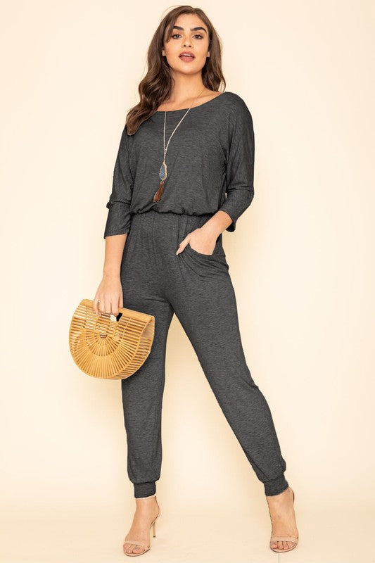 Stacey B's Quarter Sleeve Boat Neck Blouson Jumpsuit