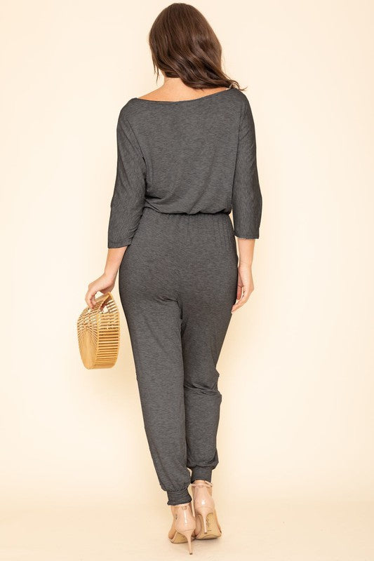 Stacey B's Quarter Sleeve Boat Neck Blouson Jumpsuit