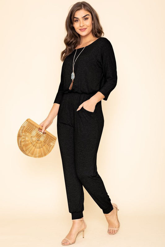 Stacey B's Quarter Sleeve Boat Neck Blouson Jumpsuit