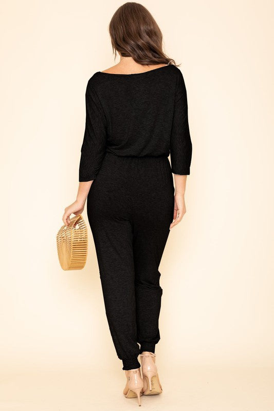 Stacey B's Quarter Sleeve Boat Neck Blouson Jumpsuit