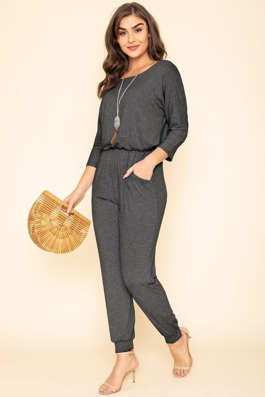 Stacey B's Quarter Sleeve Boat Neck Blouson Jumpsuit