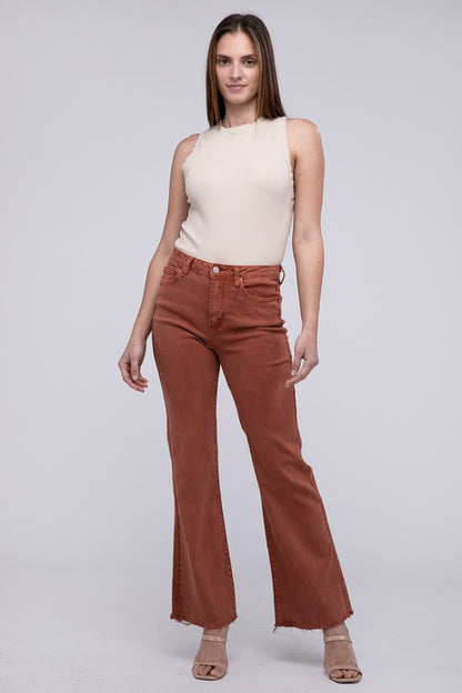 Stacey B's Acid Washed Frayed Cutoff Hem Straight Wide Pants