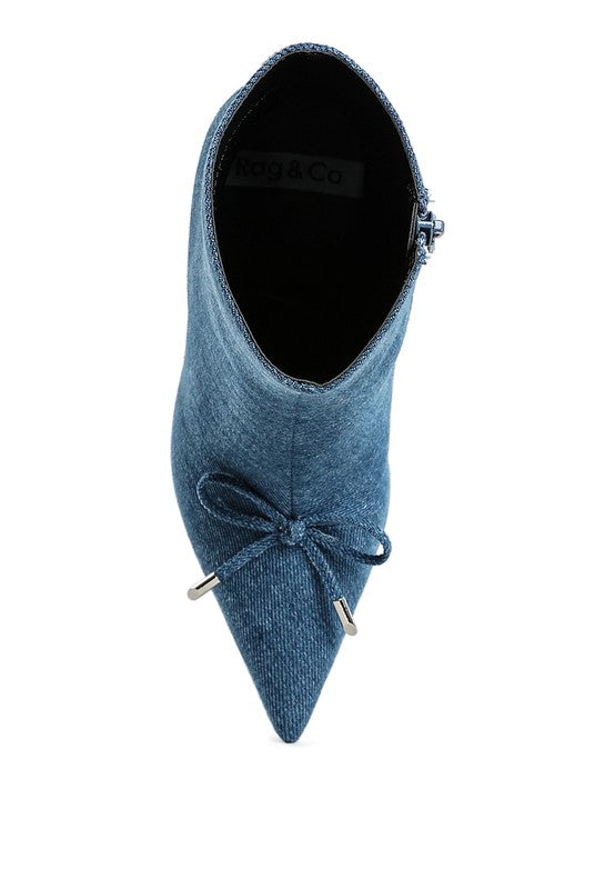 Stacey B's Flapper Bow Detail Denim Ankle Boots