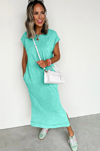 Stacey B's Clearly Aqua Mineral Wash Pocketed T-shirt Long Dress