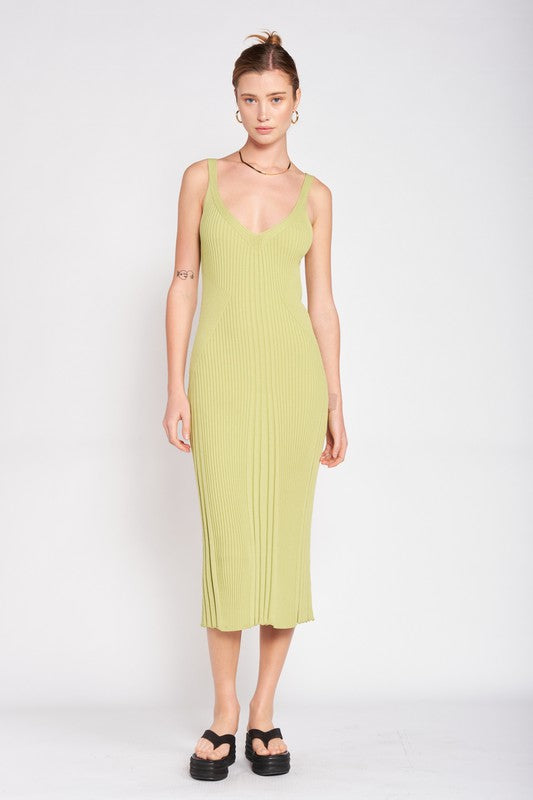 Stacey B's V Neck Ribbed Midi Dress With Open Back