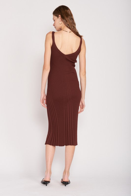 Stacey B's V Neck Ribbed Midi Dress With Open Back