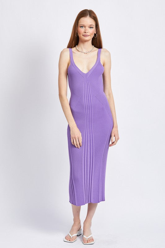 Stacey B's V Neck Ribbed Midi Dress With Open Back