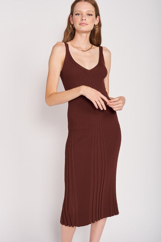 Stacey B's V Neck Ribbed Midi Dress With Open Back