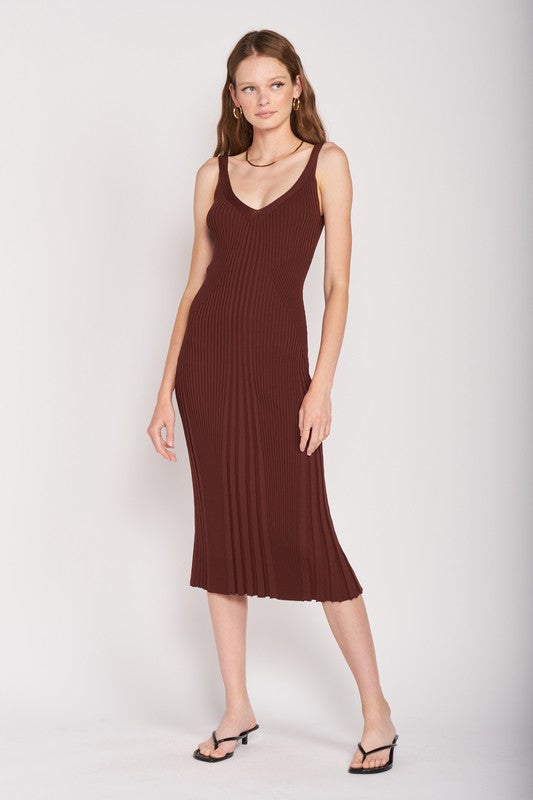 Stacey B's V Neck Ribbed Midi Dress With Open Back