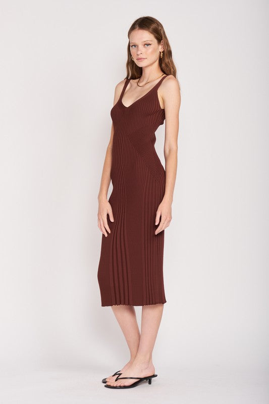 Stacey B's V Neck Ribbed Midi Dress With Open Back