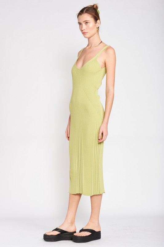 Stacey B's V Neck Ribbed Midi Dress With Open Back