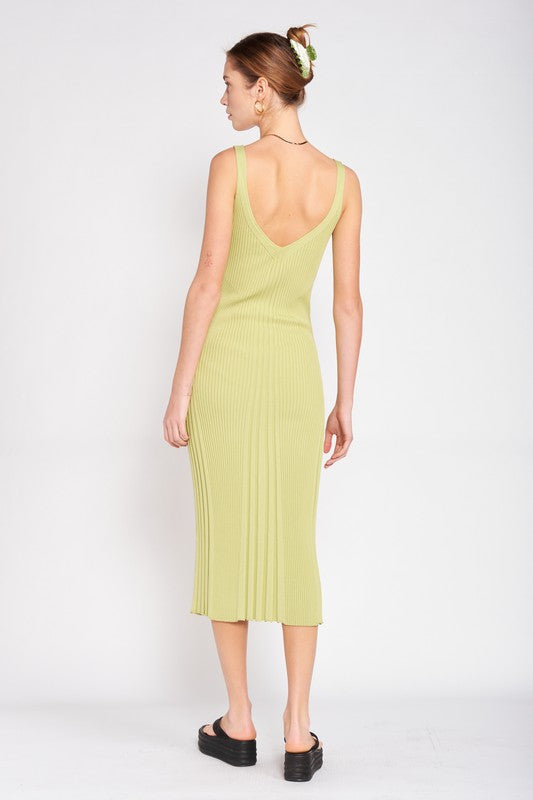 Stacey B's V Neck Ribbed Midi Dress With Open Back