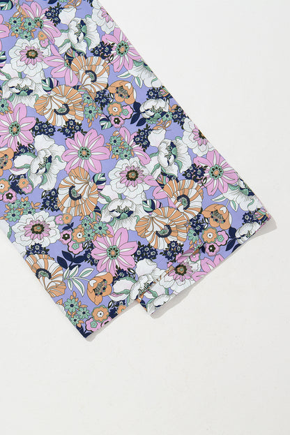 Stacey B's Purple Floral Print Smocked High Waist Square Neck Jumpsuit