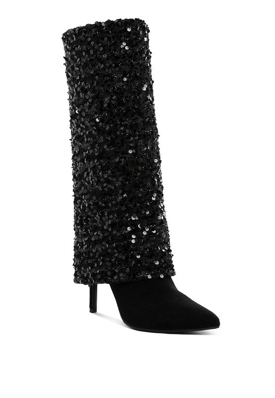 Stacey B's Sin City Sequinned Fold-Over Calf Boots