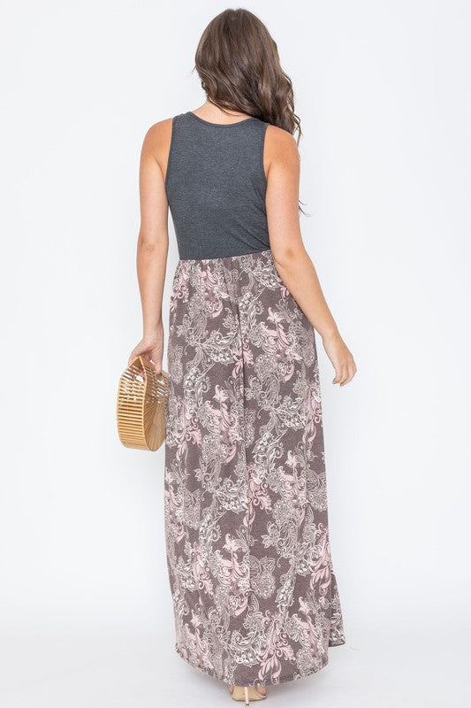 Stacey B's Plus Sleeveless Paisley Maxi Dress