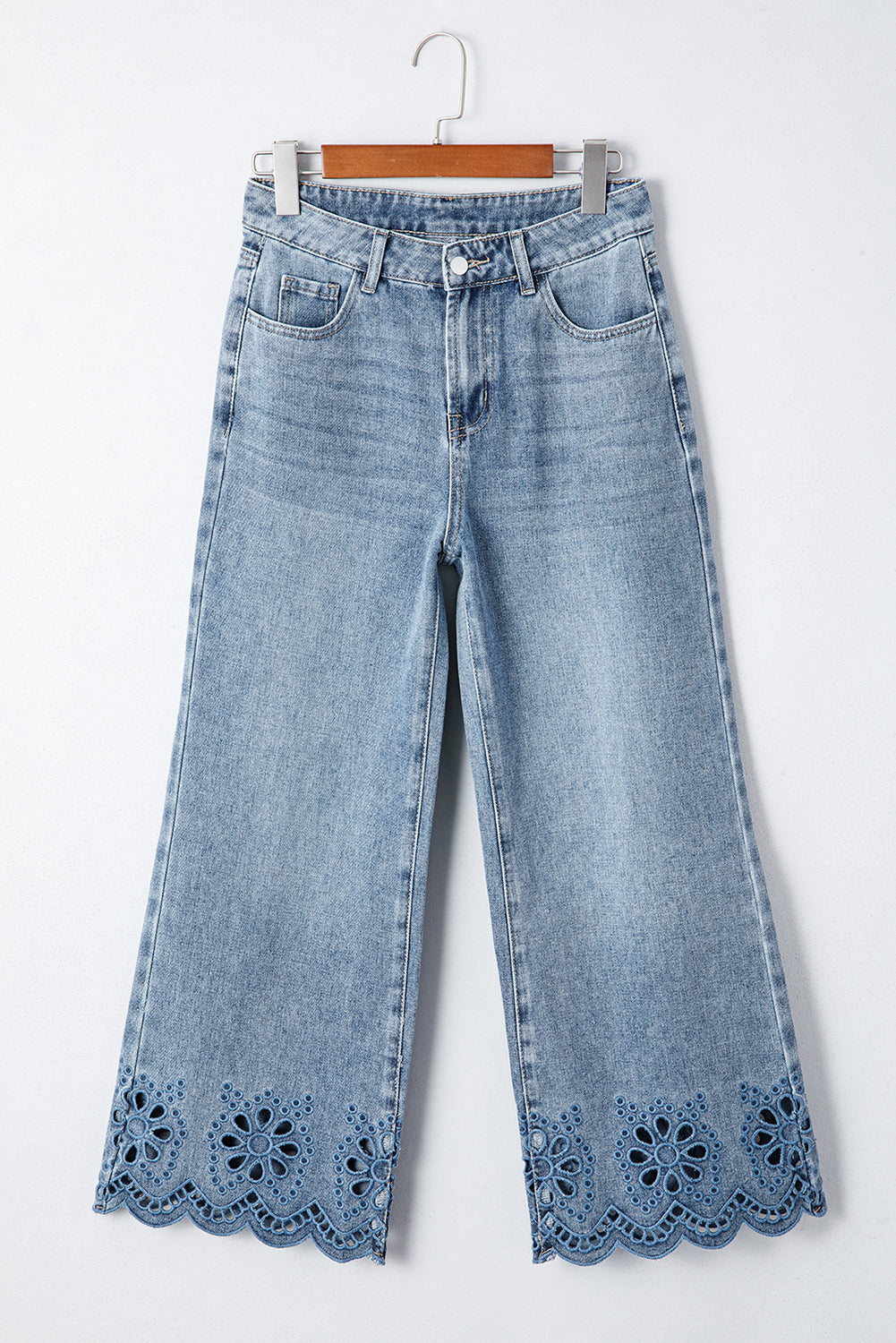 Stacey B's Dusk Blue Embroidered Cropped Wide Leg High Waist Jeans