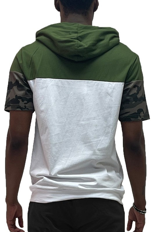 Stacey B's Camo and Solid Design Block Hooded Shirt