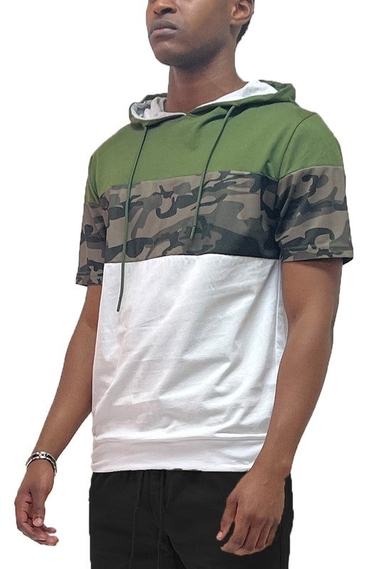 Stacey B's Camo and Solid Design Block Hooded Shirt