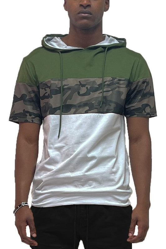 Stacey B's Camo and Solid Design Block Hooded Shirt