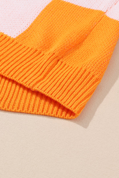 Stacey B's Orange Checkered Bishop Sleeve Sweater