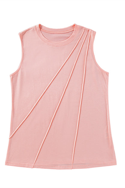 Stacey B's Black Solid Color Crew Neck Pleated Sleeveless Top