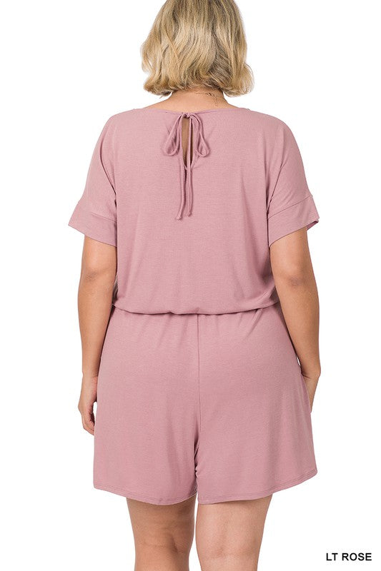 Stacey B's Plus Romper with Elastic Waist & Back