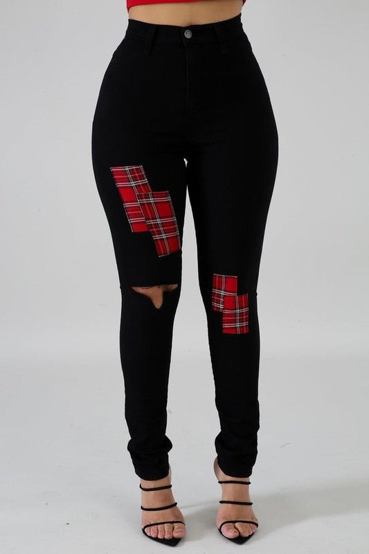 Stacey B's Plaid Patch Skinny Jean