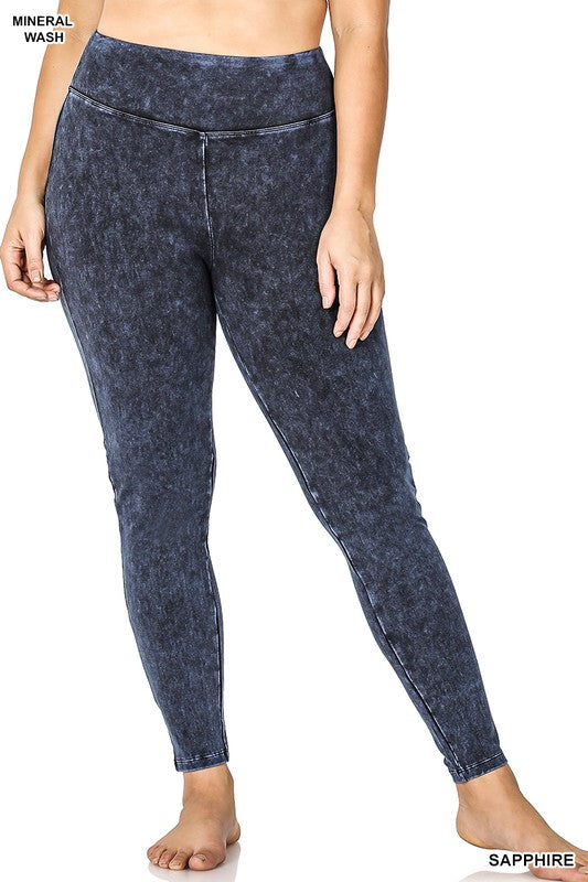 Stacey B's Plus Mineral Washed Wide Waistband Yoga Leggings