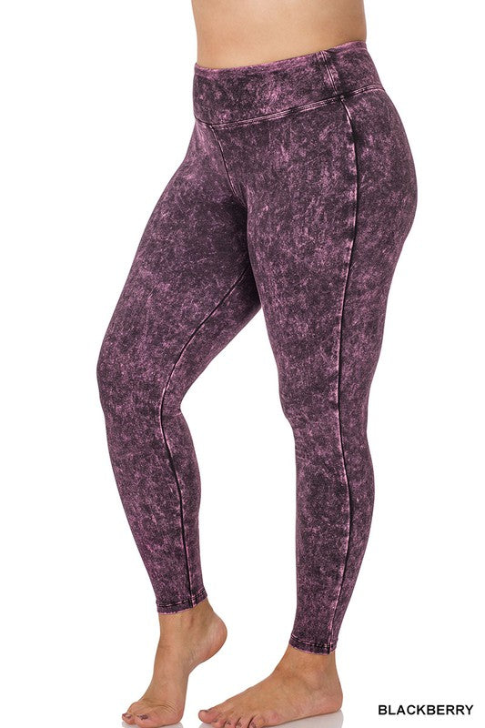 Stacey B's Plus Mineral Washed Wide Waistband Yoga Leggings