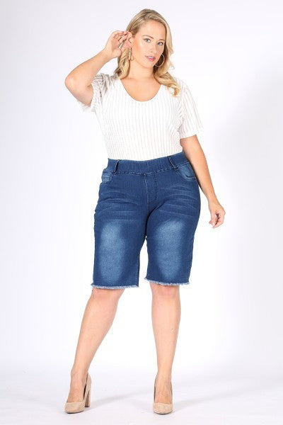 Stacey B's Hi-Waist Distressed Bermuda Short Jeggings