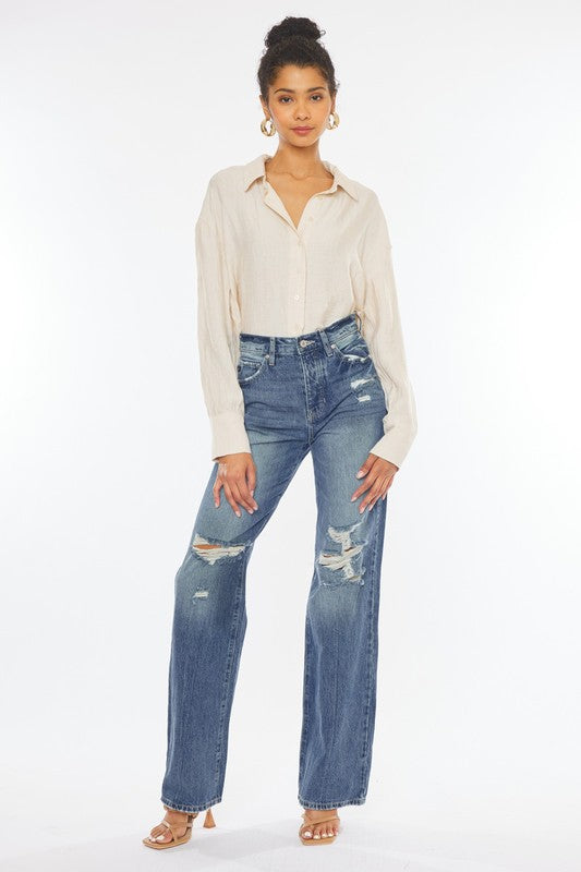 Stacey B's Ultra High-Rise Distressed 90s Flare