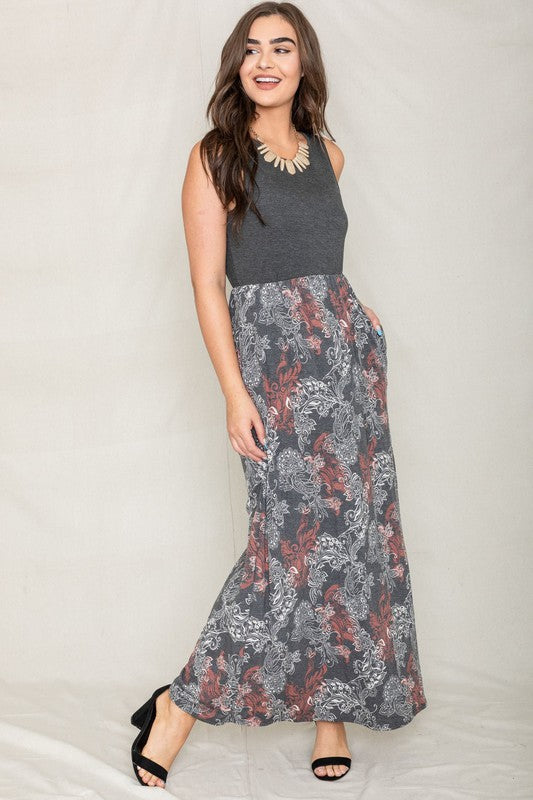 Stacey B's Plus Sleeveless Paisley Maxi Dress