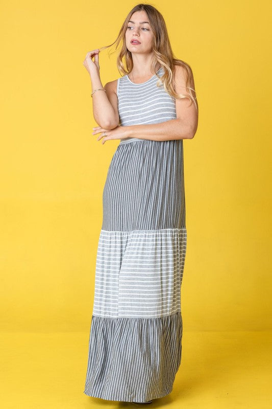 Stacey B's Plus Sleeveless Stripe Tiered Maxi Dress