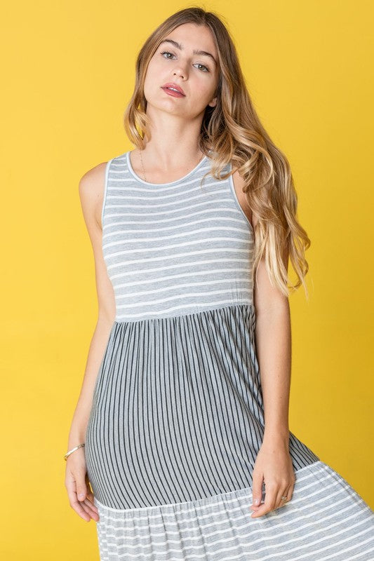 Stacey B's Plus Sleeveless Stripe Tiered Maxi Dress