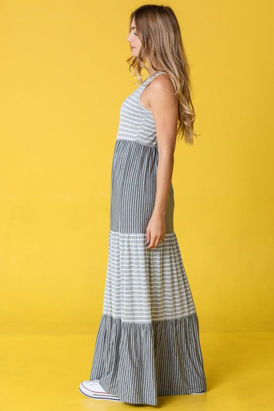 Stacey B's Plus Sleeveless Stripe Tiered Maxi Dress