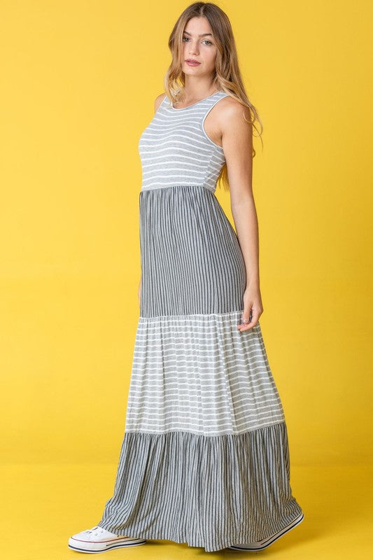 Stacey B's Plus Sleeveless Stripe Tiered Maxi Dress