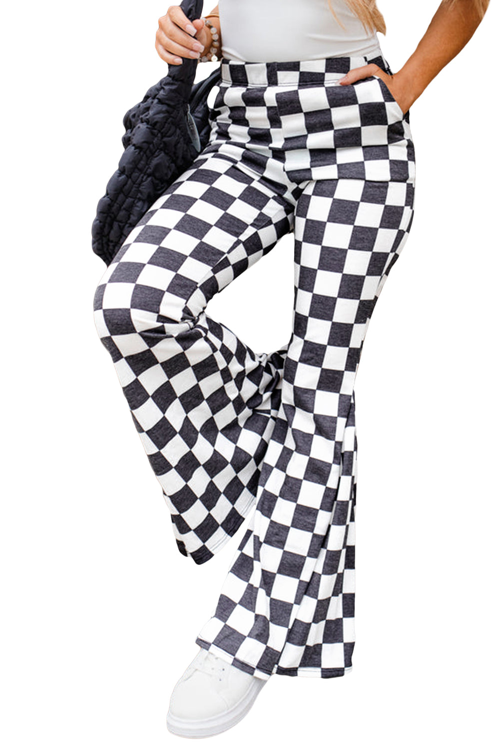 Stacey B's Black Checkered High Rise Flared Pants