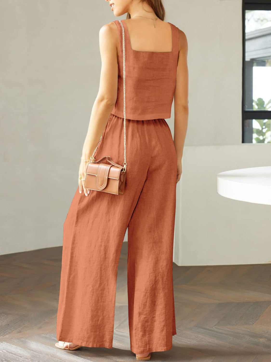 Stacey B's Square Neck Top and Wide Leg Pants Set