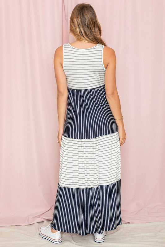 Stacey B's Plus Sleeveless Stripe Tiered Maxi Dress