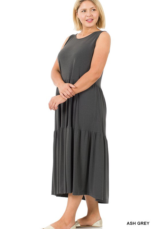 Stacey B's Plus Sleeveless Tiered Midi Dress