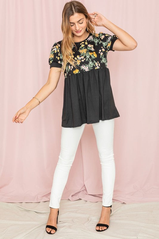 Stacey B's Plus Baby Doll Floral Puff Sleeve Tunic