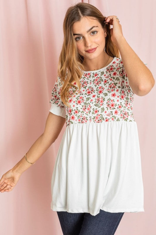 Stacey B's Plus Baby Doll Floral Puff Sleeve Tunic