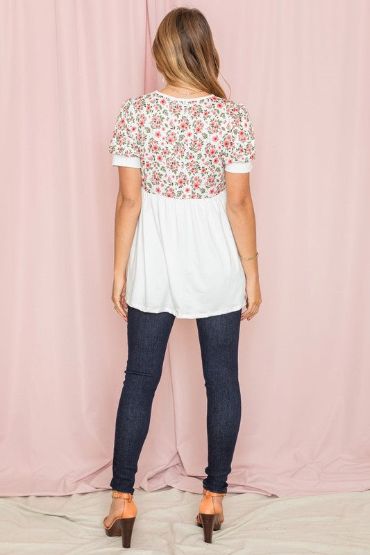 Stacey B's Plus Baby Doll Floral Puff Sleeve Tunic