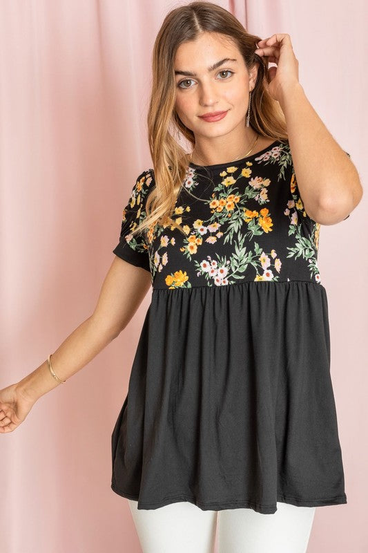 Stacey B's Plus Baby Doll Floral Puff Sleeve Tunic